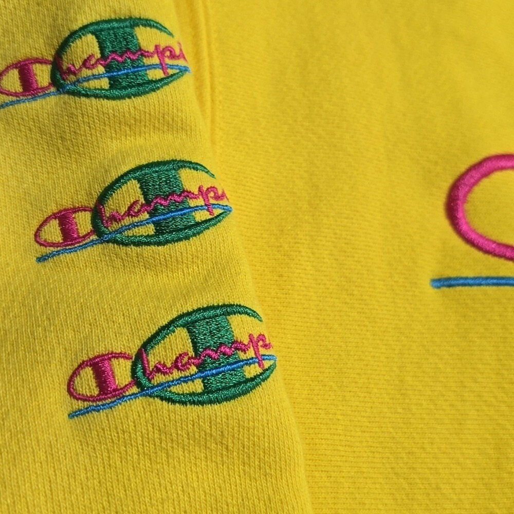 Champion Unisex Reverse Weave Retro Embroidered Logo Sweatshirt Bright Yellow S - Picture 6 of 14